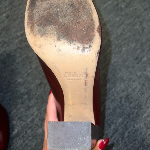 CHLOE Patent Leather Burgundy Ankle Heeled Boots Size 41 - Picture 6 of 6